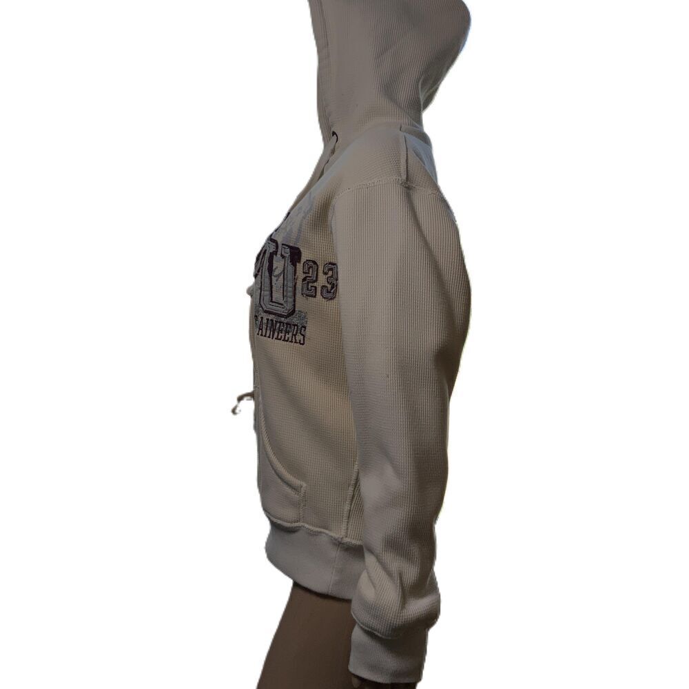 JAmerica Cream ZipUp Drawstring Hood Front Pockets‎ Graphic Print Hoodie Size XS - Picture 13 of 14